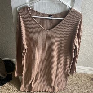 SHEIN Ribbed V-Neck Top in Taupe